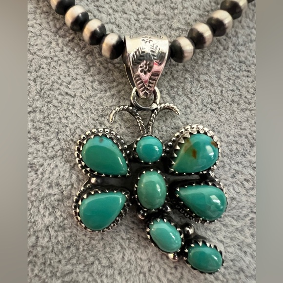 ❤️ Kingman Turquoise 925 Navajo Style Southwestern Dragonfly LG Pendant 11.4 gms - Picture 1 of 11